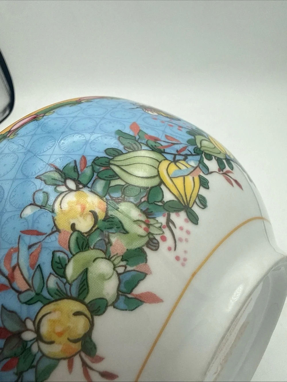Williams Sonoma Blue Floral Butterfly Ceramic Bowl